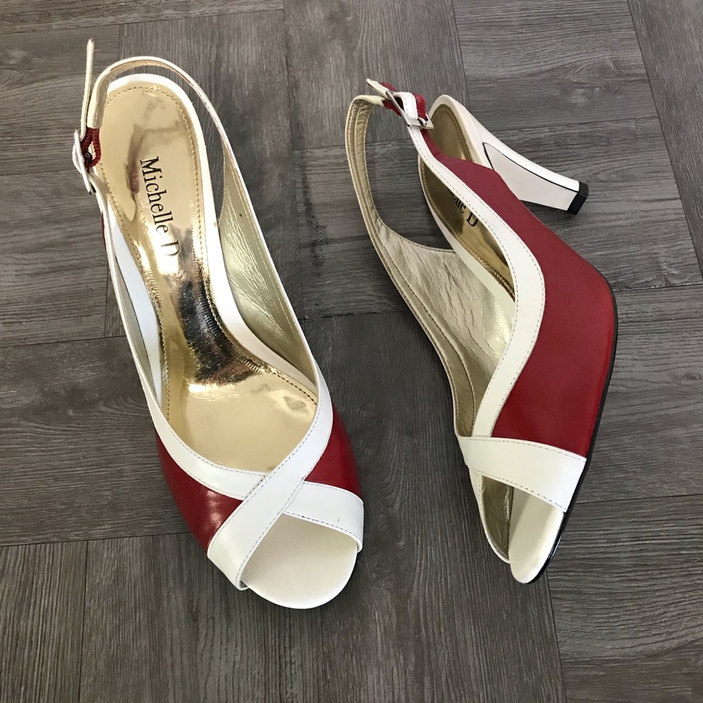 Michelle D red and white slingback heels